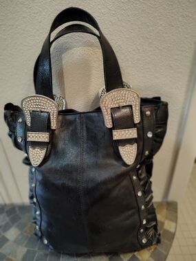 Black Rhinestone Buckle Tote Bag - Women